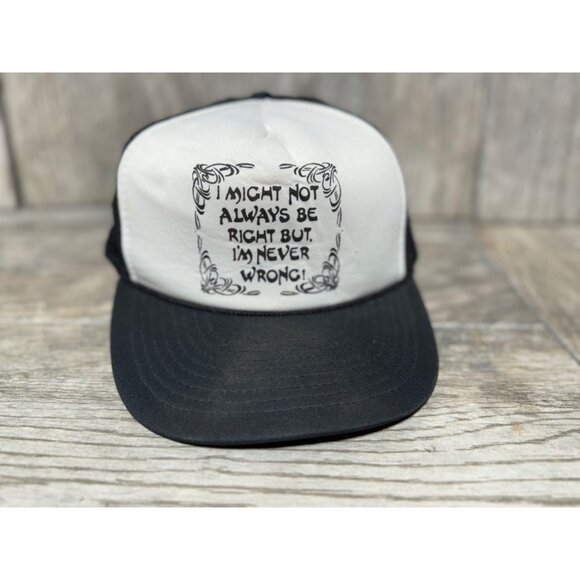 Vintage Trucker Hat Mesh Snapback I Might Not Always Be Right Spellout Black Cap - Picture 12 of 12
